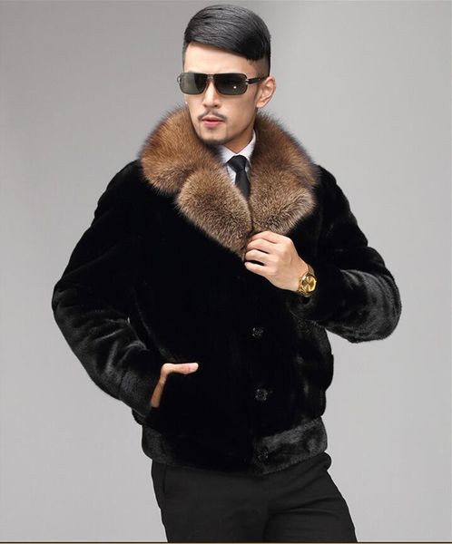 Noir homme vestes automne faux vison cuir veste hommes hiver épaissir chaud fourrure cuir court manteau hommes jaqueta de couro mode