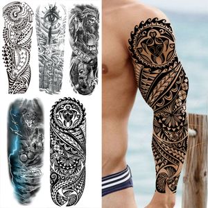 Black Maori Tribal Turtle Totem Temporary Tattoos Sleeves for Men Adults - 2024 Spartan Warrior Lion Eyes Fake Tattoo Sticker Full Arm Tatoo