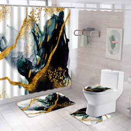 Rideau de douche en marbre noir et tapis rideau de douche de douche de luxe en or art texturé suspendu couvercle de siège de toilette