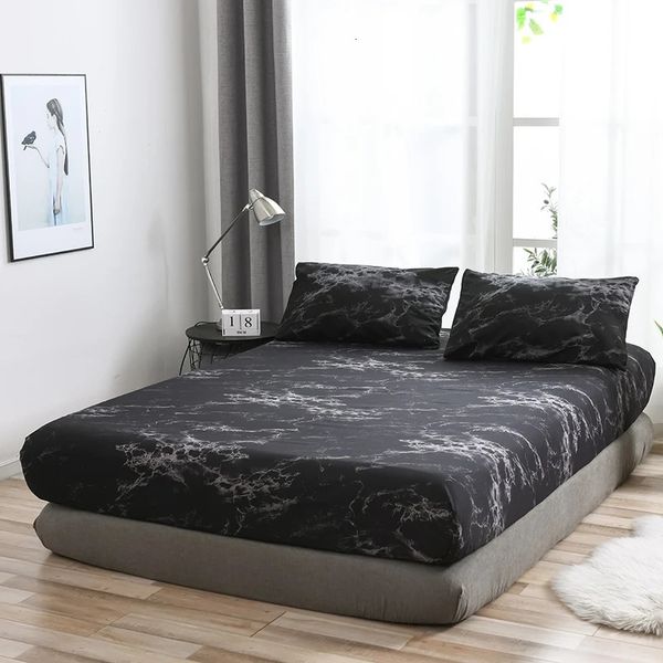 Ensemble de draps en marbre noir, couvre-lit Double, Queen Size, vêtements pour chambre à coucher, couvre-lit simple complet, 240226