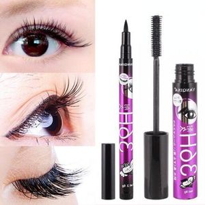 Black Mascara + Eyeliner Potlood Makeup Set Silk Fiber 2 in 1 Verleng Dikke Wimper Slanke Dikke Curling Waterdichte Cosmetica Kit