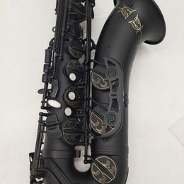 Zwart mat B-tone professionele tenorsaxofoon antiek geborsteld vakmanschap prachtig gesneden tenorsax van hoge kwaliteit toon