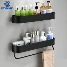 Étagère de salle de bain noire/mate, support de shampoing, support de rangement pour cuisine, barre à serviettes, espace étagère de cuisine en aluminium Kmmoun 240118