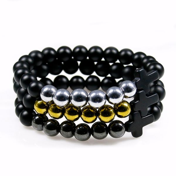 Bracelets porte-bonheur en pierre Onyx noir mat Bracelets Bracelet en pierre naturelle hématite pour hommes Pulseiras Boho bijoux cadeaux de noël