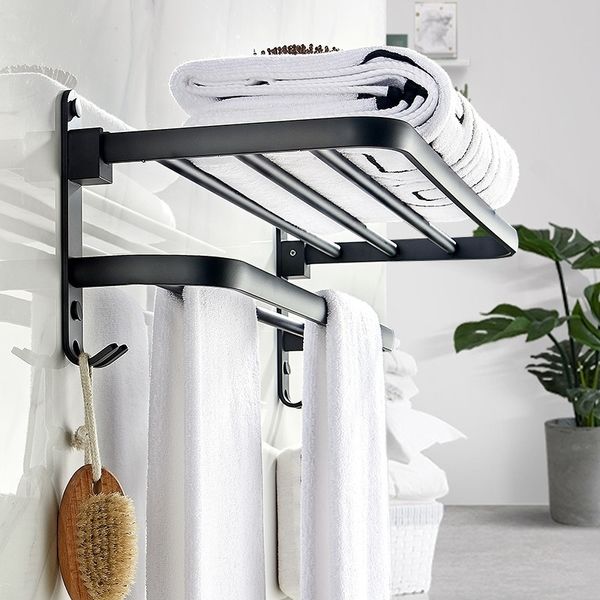 Noir Matte Space Aluminium Mobile Bath Towel Rack Set 50cm Portable BathroomKitchen Supports de rangement Supports muraux Y200407