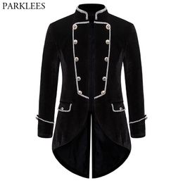 Zwart Medieval Gothic Fluwelen Tailcoat Heren Steampunk Jas Mens Piraat Renaissance Formele Victoriaanse Tuxedo Jassen Male 2XL 210522