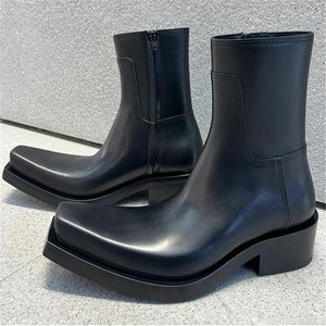 Botas negras para hombre con cremallera y punta cuadrada, botines para hombre, botas Chelsea de lujo para hombre, zapato de diseñador