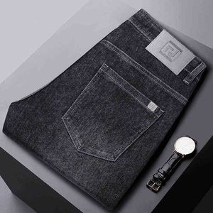 Zwarte Heren Grijze Jeans Mannen Slim Fit Kleine Rechte Buis Lange Broek Herfst Elastische Casual Koreaanse Versie Trend