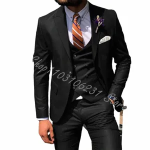 Costumes pour hommes noirs Blazer Tuxedos de mariage Peak Revers Veste Gilet Pantalon 3 pièces Slim Fit Costumes Hommes Marié Tuexdos Costume Homme 01PR #