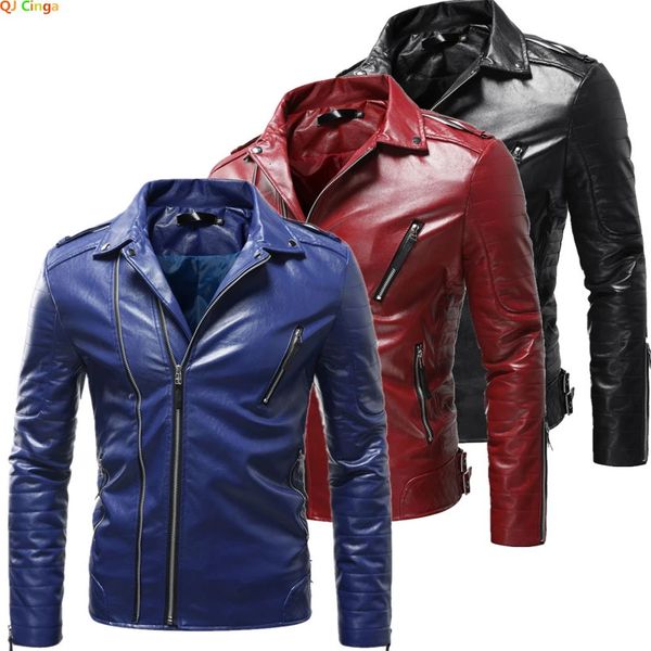 Veste en cuir de motard coupe-vent pour hommes noirs rouge marron bleu PU manteau mode pardessus décontracté mâle hauts vêtements d'extérieur S-4XL 5XL 231221
