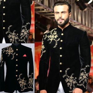 Black Men Suit Luxury Gold Applique Beads Single Breasted Men Suit Costume Fit Fit Slim Formal Men Mabel Fabriqué sur mesure