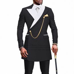 Zwarte Mannen Pak Slim Fit Nieuwe Luxe Afrikaanse Bruiloft Smoking voor Mannen maatwerk Fi Etentje Jas Broek 2 stuks Set l7sb #