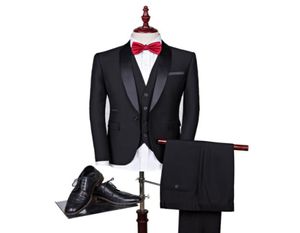 Zwarte mannen Suits Slim Fit 3 -delige blazer sjaals revers Tailor gemaakt bruidegom prom party smoking smoksers pak jas broekvest tie5867515