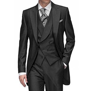 Zwart Mannen Tail Jas Voor Bruiloft Piek Revers Custom Mannelijke Pakken Bruidegom Tuxedos Groomsmen Draag 3-delige jas met broek Vest 2021 x0909