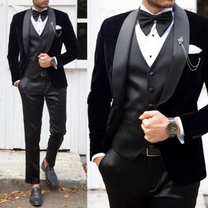 Noir hommes costume de mariage châle revers marié porter des smokings fête d'affaires 3 pièces (veste + gilet + pantalon) Costume Homme