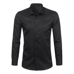 Zwarte heren bamboe vezel shirts merk casual slim fit lange mouw heren jurk shirts niet-ijzeren solide chemise homme 4XL 210708