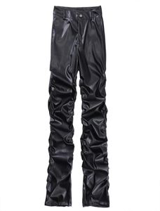 Black Mens High Street Straight Casual Crayer Faux Pantalon en cuir1884138