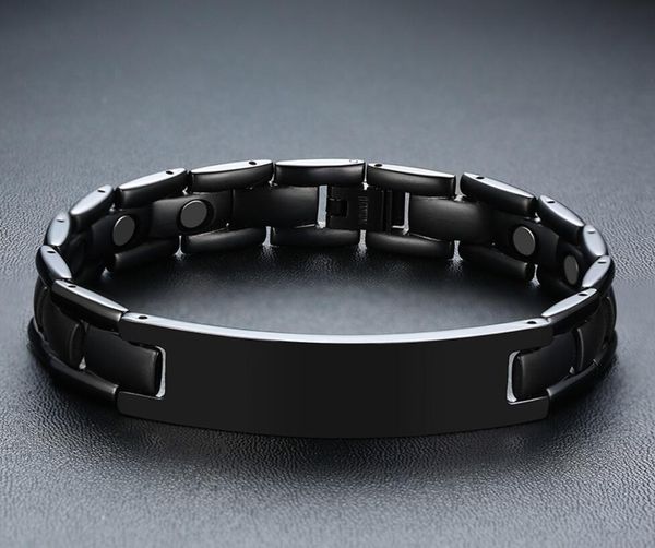 Bracelets de thérapie magnétique pour hommes noirs, chaîne à maillons pour soulager la douleur de l'arthrite, élégant Bracelet d'identification en acier titane 12MM 8.5 pouces