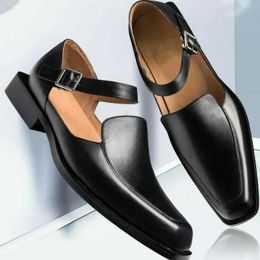 Sandales d'été noires pour hommes, chaussures habillées en cuir Pu avec sangle à boucle, chaussures formelles d'affaires, 240202