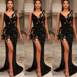 Black sirène robes de soirée 2022 Longueur étage paillettes scintillantes sexy