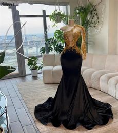 Robes de soirée sirène noire scintillantes dentelle pailletée dorée Aso Ebi femmes robes de soirée formelles une épaule à manches longues occasion spéciale robe de bal robes CL3367