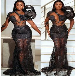 Black Mermaid May aso ebi prom kralen sexy avond formeel feest tweede receptie verjaardag engagement jurken jurk robe de soiree zj254