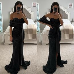 Robe de bal sirène noire chérie paillettes paillettes robe de soirée élégante dos nu robes formelles soirée occasion spéciale fente robe de soirée robe de soirée