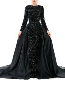 Robe De soirée De forme sirène noire, jupe à manches longues, bijoux à paillettes, robes De concours De soirée pour femmes, 2024