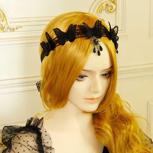 Zwart gaas vlinder kanten hoofdband Halloween Gotische stijl houtskool kristal kralen Lace Headbands Festival Kids Hair Accessoires