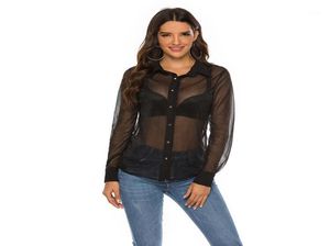 Zwart Mesh Shirt Sexy Blouse Dames Tops Zomer Meisjes Dames Nachtclubkleding Top See Through Shirts Blouses Knop Up7696314