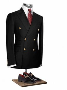 Manteau de costume pour hommes à double boutonnage en métal noir Busin décontracté, vêtements de Noël et du Nouvel An Vêtements d'automne et d'hiver seulement 1 veste 88oS #