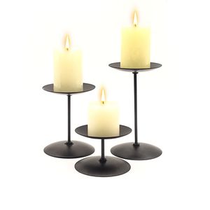 Lot de 3 bougeoirs piliers plats en métal noir Pièce maîtresse pour bougies piliers Table ou sol avec fer