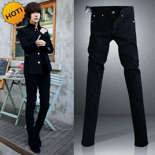 Noir Micro Élastique SKinny Jeans Hommes Adolescents Casual Crayon Pantalon Coton Mince Garçon Beau Hip Hop pantalon 28-34