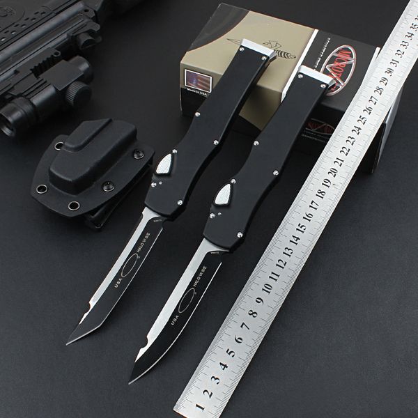 Noir MICRO TECH 150 Tirez la queue Couteau automatique 9CR18MOV Lame en acier Poignée en aluminium Camping Outil de survie de randonnée en plein air EDC Couteaux de poche