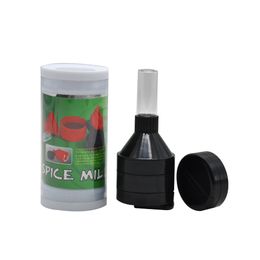 Noir mini 43mm pas cher poignée en plastique manivelle tabac broyeur broyeur herbe moulin à épices broyeur avec boîte-cadeau