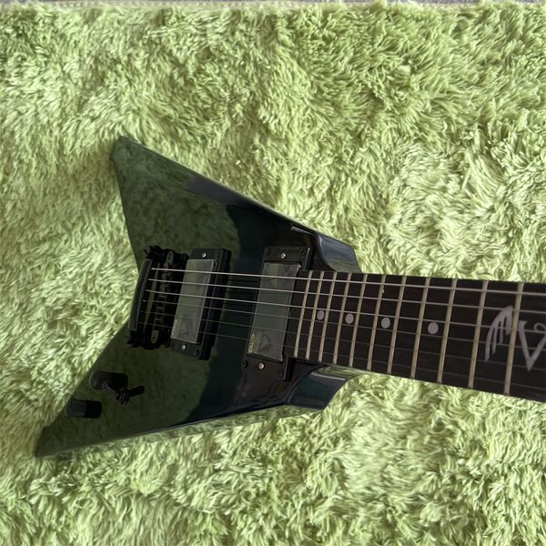 Guitare Leny en forme de V à miroir noir en stock avec Fast Free Ship