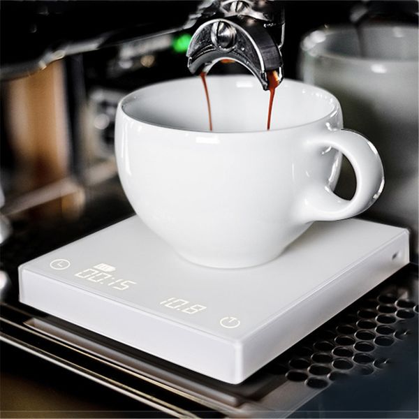 Livraison gratuite balance à miroir noir café numérique intelligent pour café balance électronique avec minuterie balance de 2 kg USB