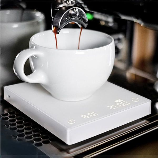 Livraison gratuite balance à miroir noir café numérique intelligent verser le café balance électronique avec minuterie échelle de 2 kg USB Fxnds
