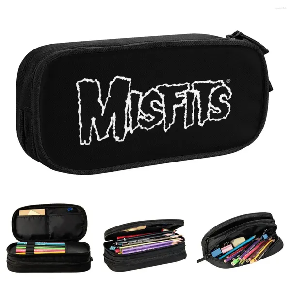 Black Misfits Criminson Ghost Band Pen Box Doble capa Gran capacidad Accesorios escolares Regalos perfectos