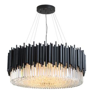 Lustre moderne noir éclairage salon lampes en cristal rond grand décor à la maison luminaires luxe 90-260V DHL280P
