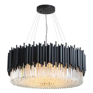 Lustre moderne noir éclairage salon lampes en cristal rond grand décor à la maison luminaires luxe 90-260V DHL264Z