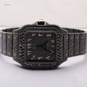 Montre à cadran arabe carré entièrement glacé en Moissanite noire/montre à mouvement automatique sur mesure pour vêtements de fête