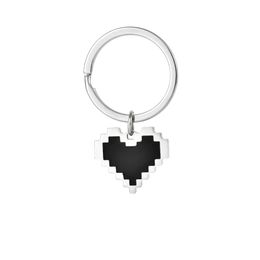 Noir Mosaïque Coeur Pixel Pêche Coeur En Acier Inoxydable Porte-clés Amour Sac Porte-clés Gravé 1224440