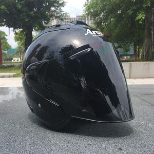 Medio casco negro para motocicleta, para deportes al aire libre, para hombres y mujeres, casco para carreras de motos, cara abierta, aprobado por DOT
