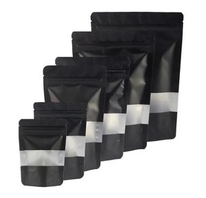 Black Mylar Self seal Bag Bolsas de almacenamiento de alimentos a prueba de olores con ventana transparente Bolsas de Mylar resellables Bolsa de papel de aluminio Bolsas de embalaje al por menor