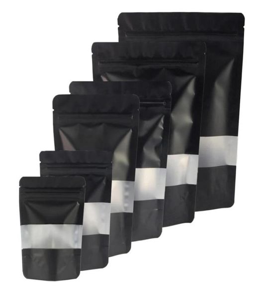 Bolsa autoadhesiva de Mylar negra Bolsas de almacenamiento de alimentos a prueba de olores con ventana transparente Bolsas de Mylar resellables Bolsa de papel de aluminio Embalaje al por menor Ba8666859