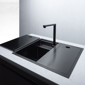 Zwart Nano Verborgen roestvrij staal Handgemaakte Keukengootsteen Enkele Dubbele Kom Teller Big Basin Undermount Balconon Basin Sink