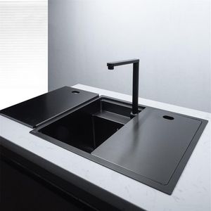 Évier de cuisine fait à la main en acier inoxydable noir Nano caché simple Double bol comptoir grand bassin sous plan balcon bassin Sink287R