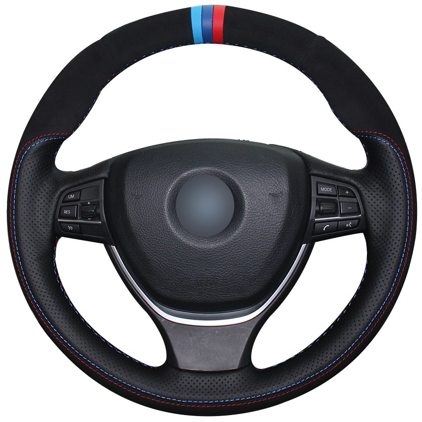 Black Natural Leather Black Suede Car Steering Wheel Cover for BMW F10 2014 520i 528i 2013 2014 730Li 740Li 750Li