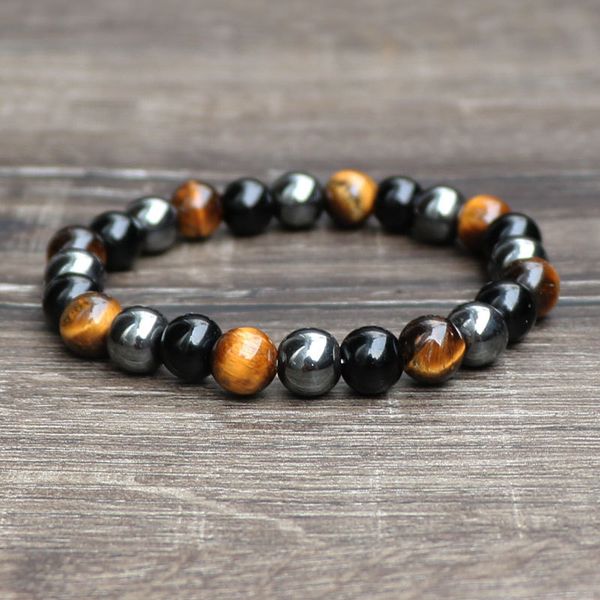 Bracelet de perles d'obsidienne onyx naturel noir 8MM 10MM, bracelet de bouddha enveloppant avec œil de tigre, bon cadeau de bijoux pour hommes et femmes, prix de gros